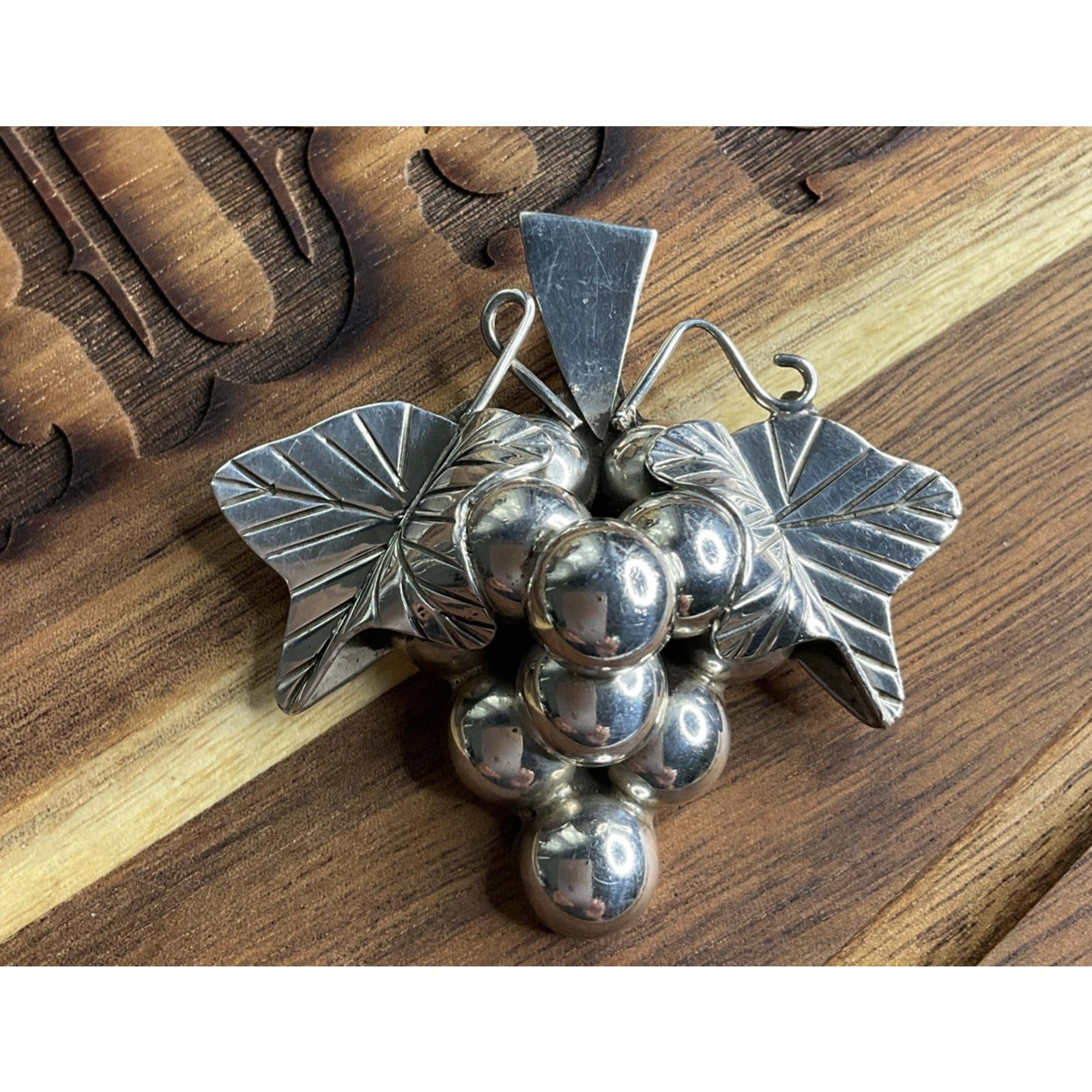 Vintage Taxco Mexico To-102 Sterling Silver Grape Cluster Brooch Pendant